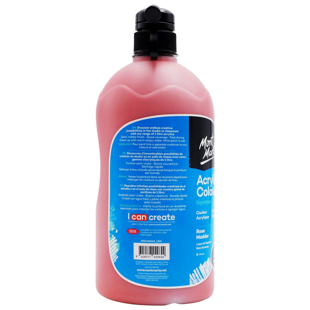 Mont Marte Acrylic Colour Signature 1L 33 8 Us Fl Oz Bottle Rose Madder