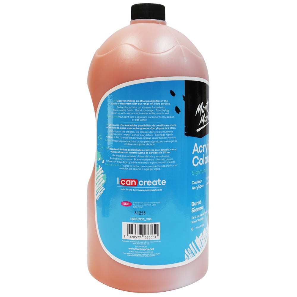 Mont Marte Acrylic Colour Paint Signature 2L 67 6 Us Fl Oz Bottle Burnt Sienna