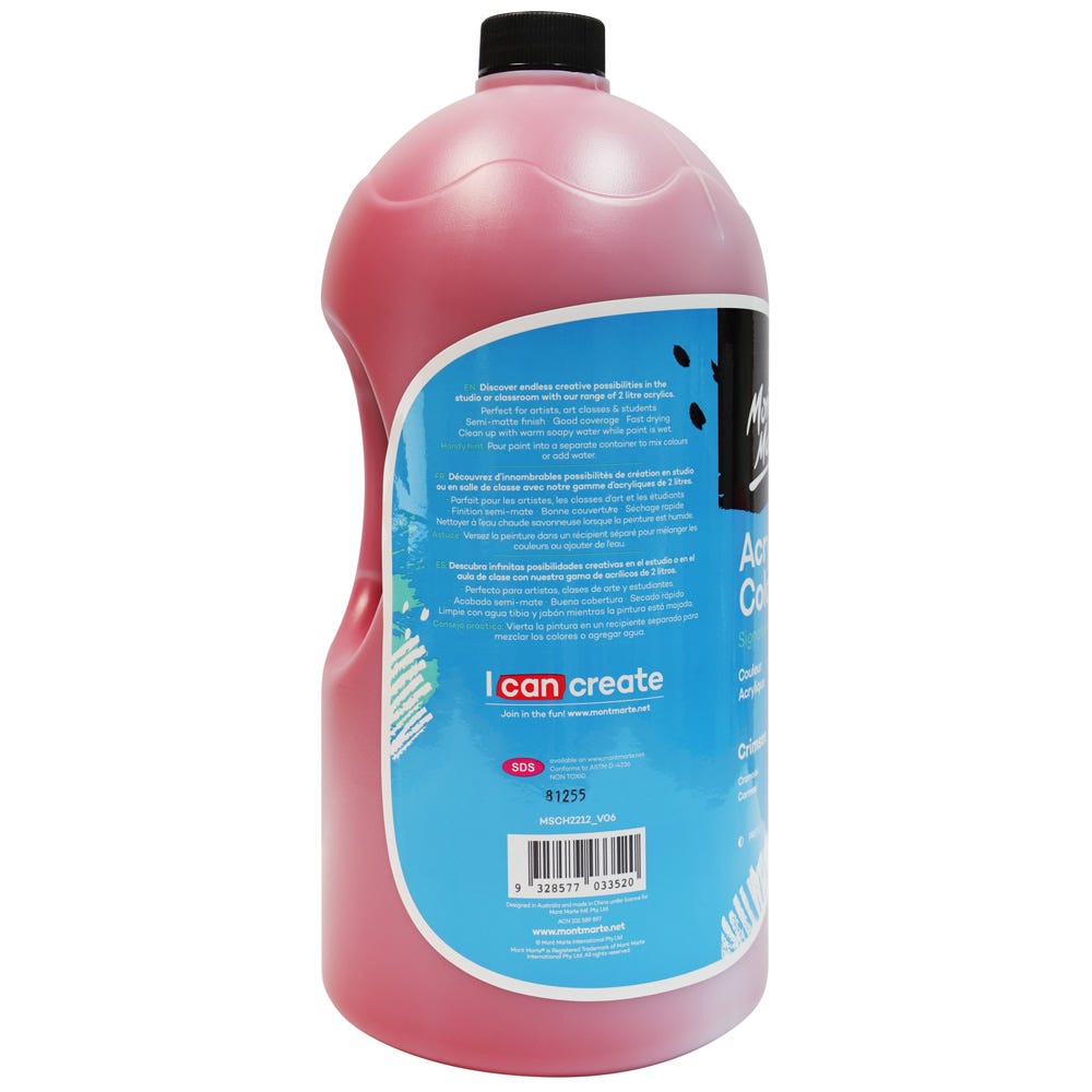 Mont Marte Acrylic Colour Paint Signature 2L 67 6 Us Fl Oz Bottle Crimson