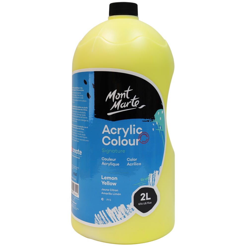 Mont Marte Acrylic Colour Paint Signature 2L 67 6 Us Fl Oz Bottle Lemon Yellow