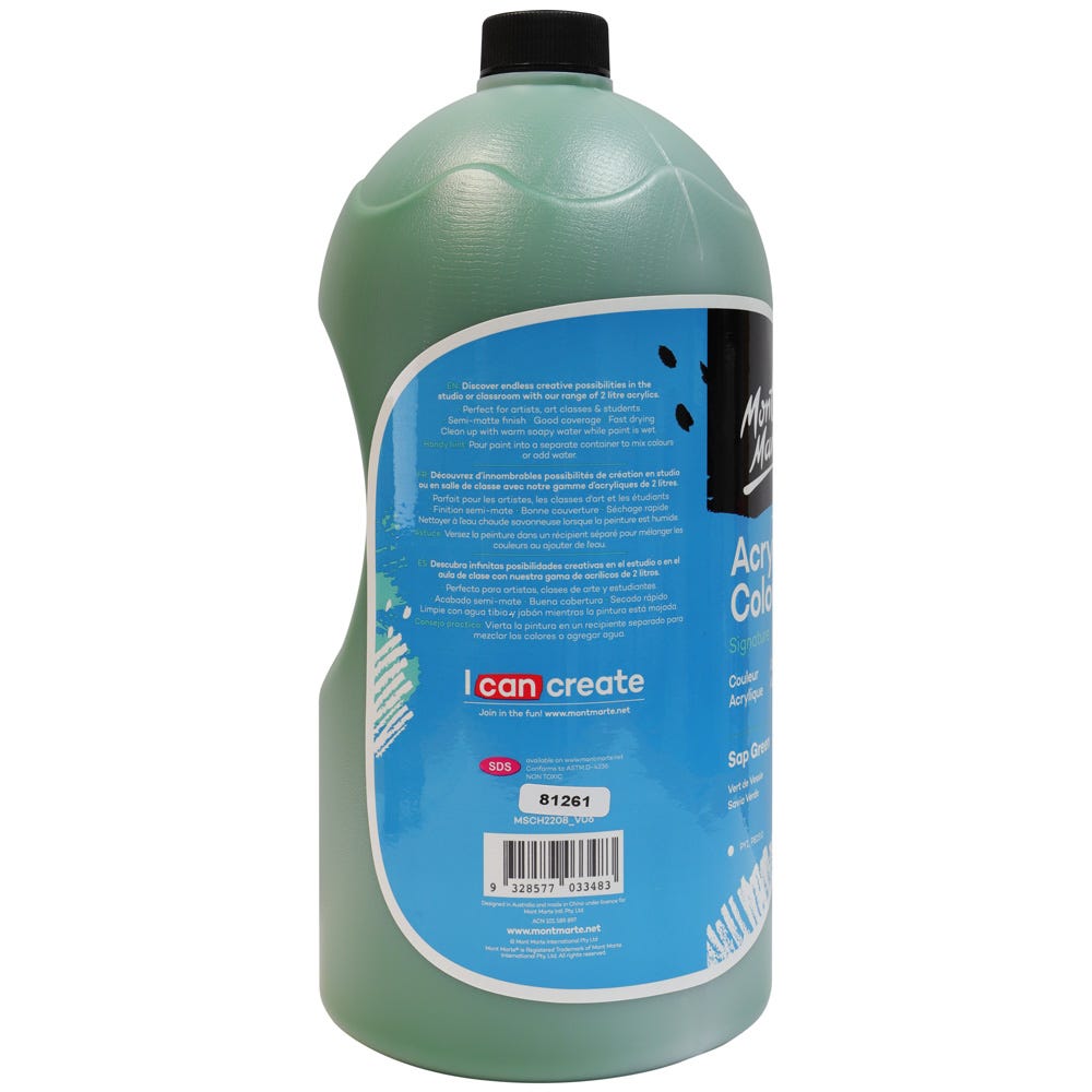 Mont Marte Acrylic Colour Paint Signature 2L 67 6 Us Fl Oz Bottle Sap Green