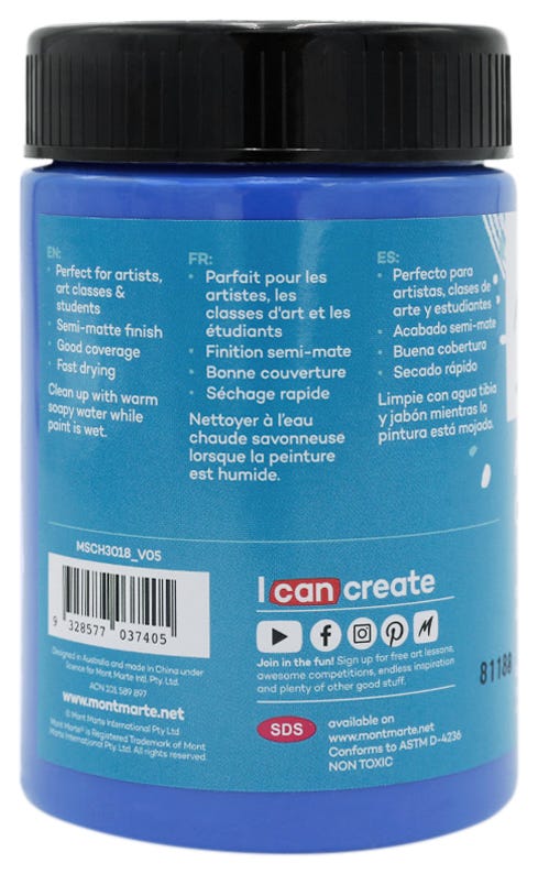 Mont Marte Acrylic Colour Paint Signature 300Ml 10 1 Us Fl Oz Cobalt Blue