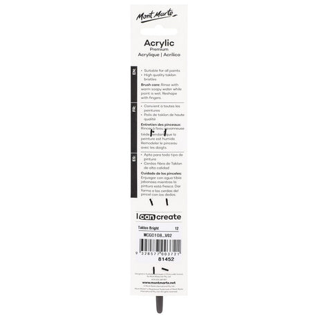 Mont Marte Artist Acrylic Brush Taklon Short Bright 12