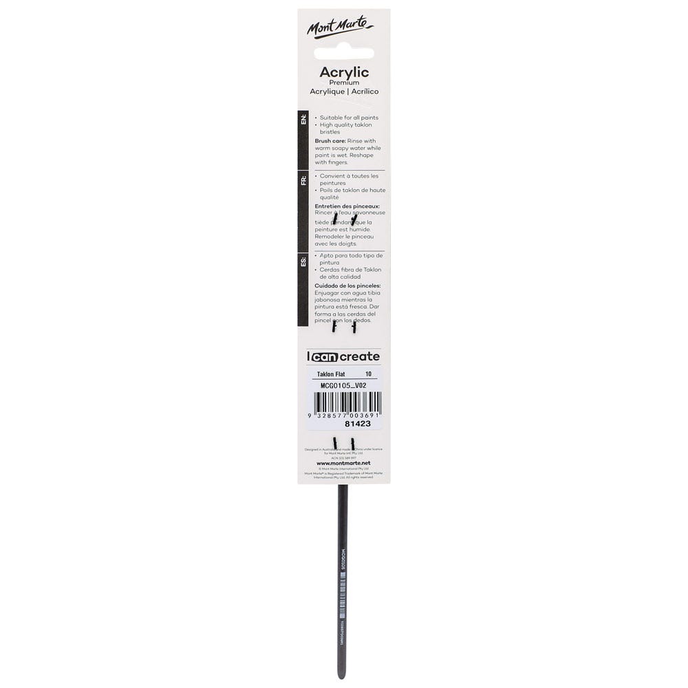 Mont Marte Artist Brush Premium Taklon Flat Long 10