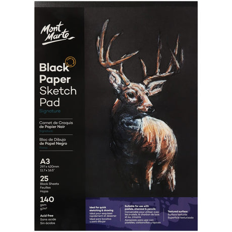 Mont Marte Black Paper Sketch Pad Signature 140Gsm A3 25 Sheet
