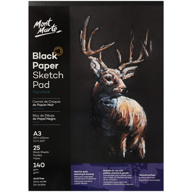 Mont Marte Black Paper Sketch Pad Signature 140Gsm A3 25 Sheet
