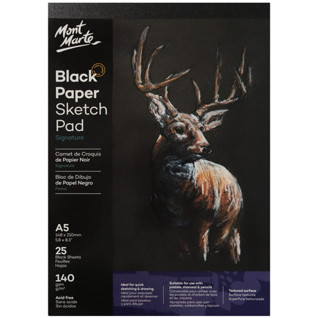 Mont Marte Black Paper Sketch Pad Signature 140Gsm A5 25 Sheet