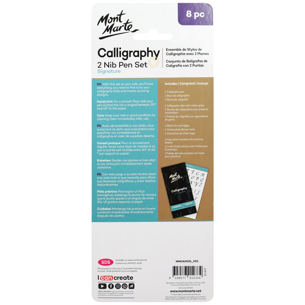 Mont Marte Calligraphy 2 Nib Pen Set Signature 8Pc