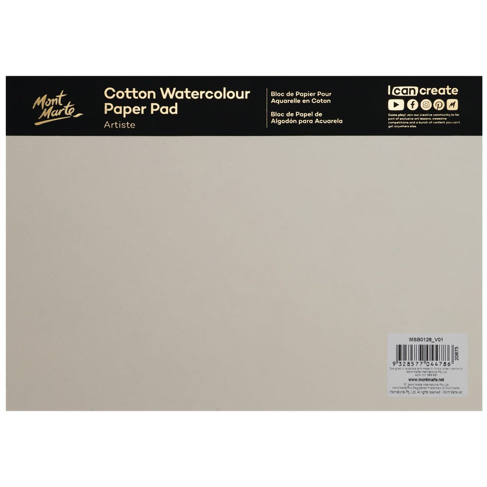 Mont Marte Cotton Watercolour Paper Artiste 200Gsm A4 11 7 X 8 3In 10 Sheets