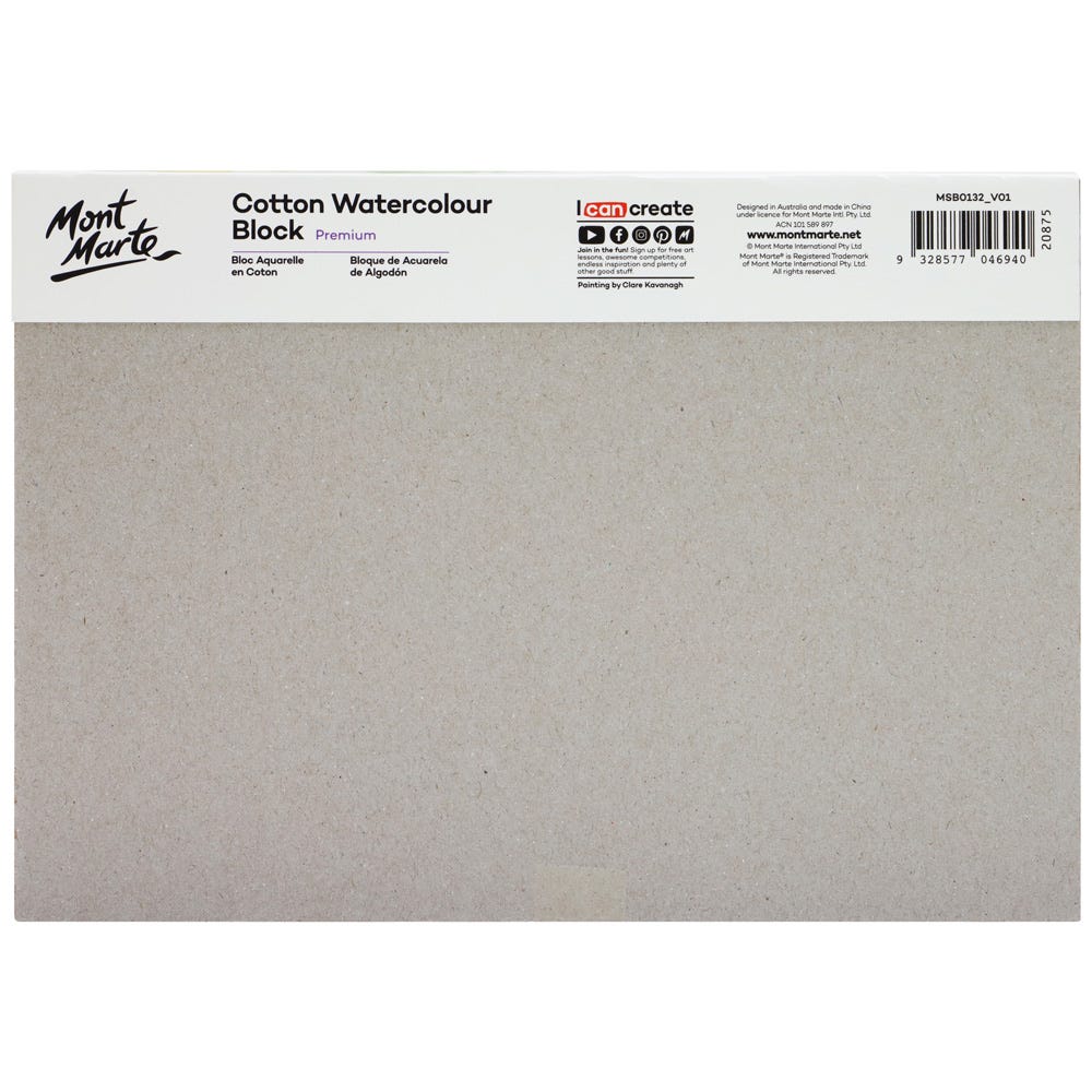 Mont Marte Cotton Watercolour Paper Block Premium 300Gsm A5 8 3 X 5 8In 12 Sheet