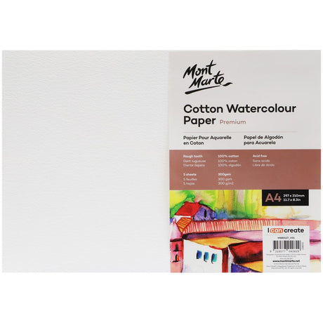 Mont Marte Cotton Watercolour Paper Premium 300Gsm A4 5 Sheets