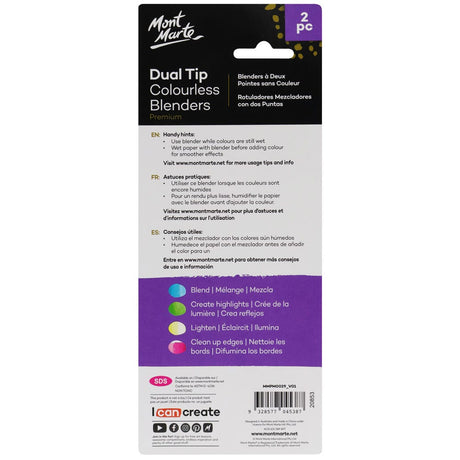 Mont Marte Dual Tip Colourless Blenders Premium 2Pc