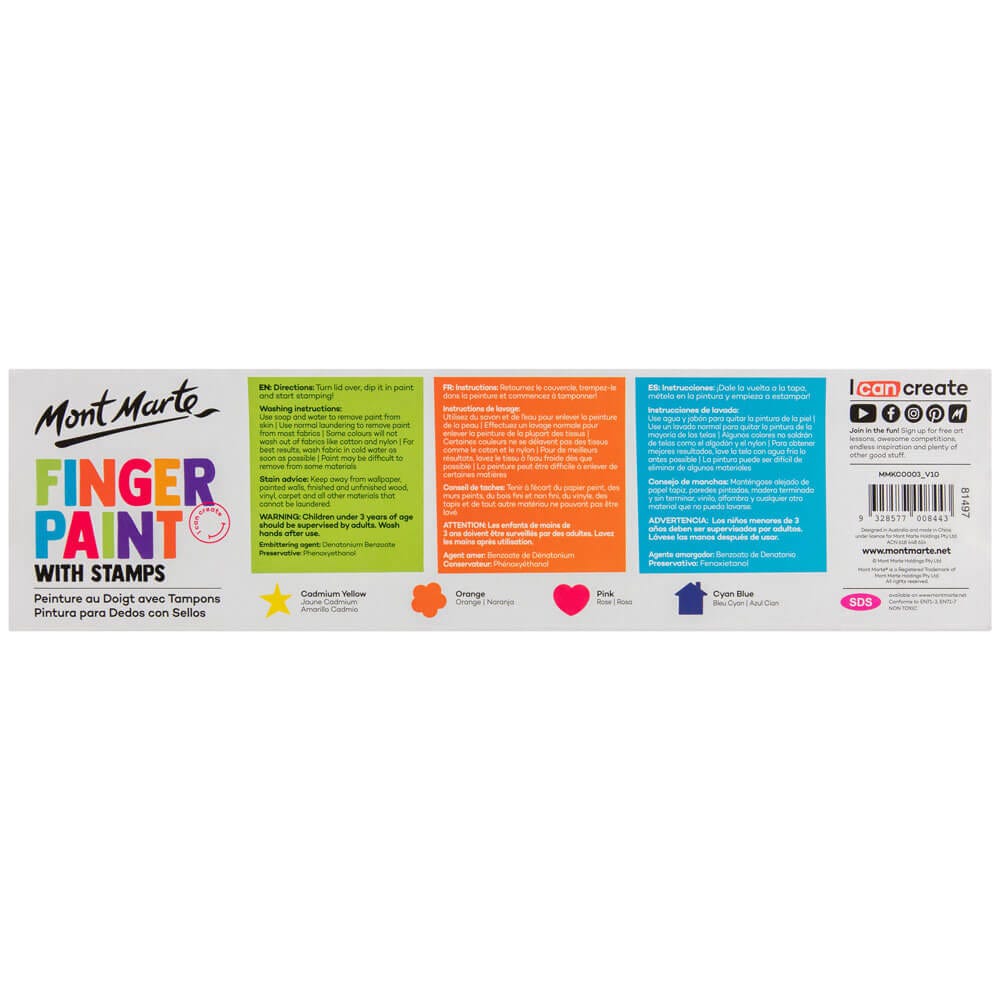Mont Marte Finger Paints With Stamps 4Pc