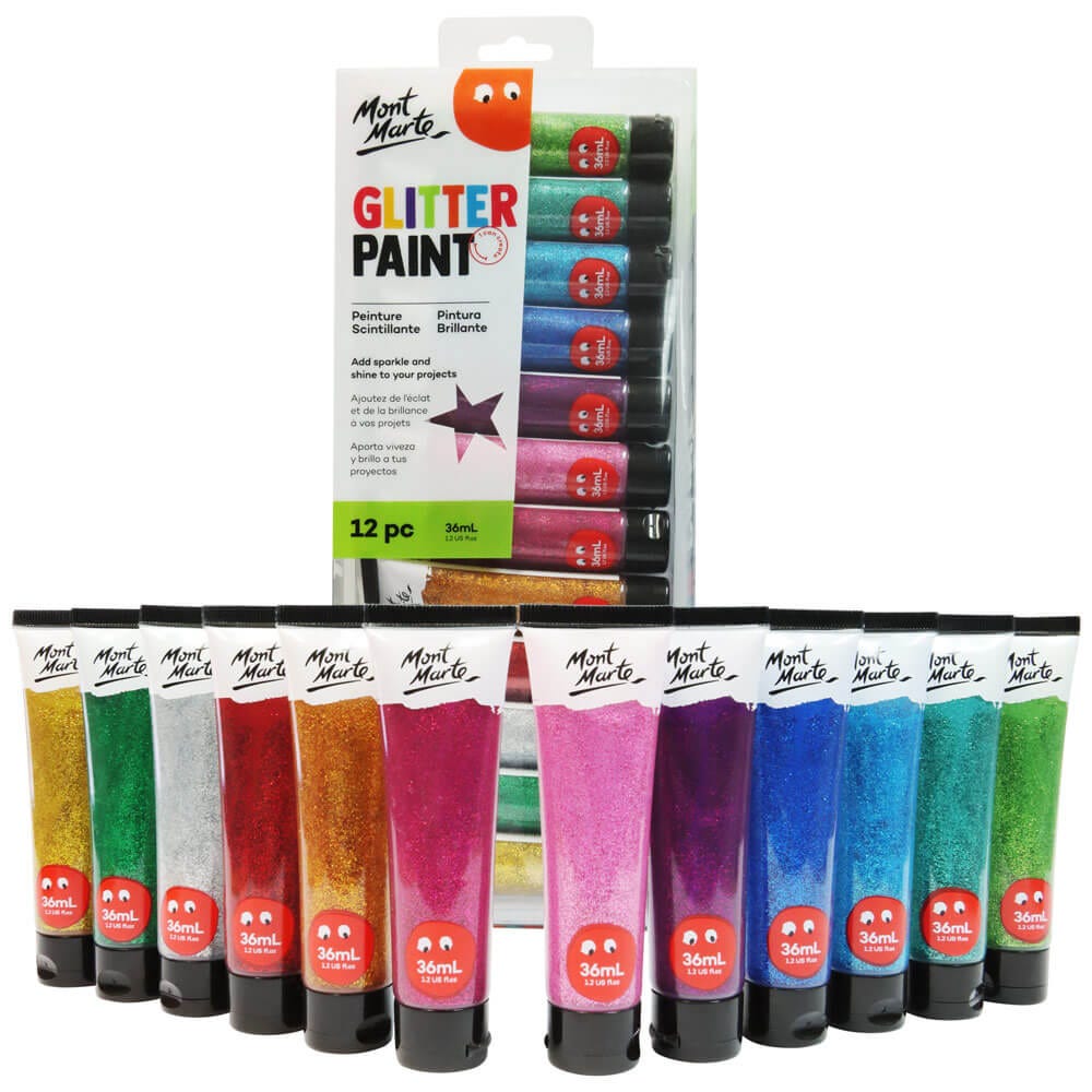 Mont Marte Glitter Paint 12Pc X 36Ml 1 2 Us Fl Oz