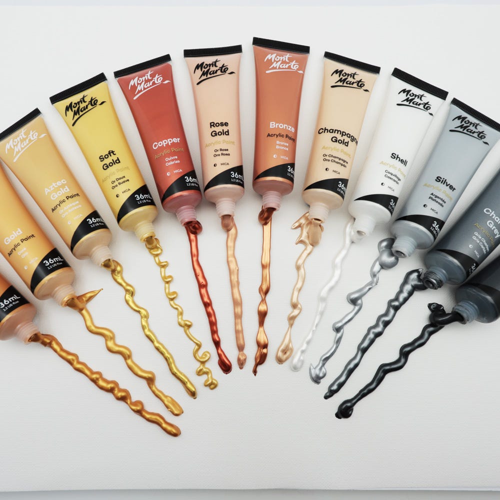 Mont Marte Gold And Silver Acrylic Paint Set Signature 12Pc X 36Ml 1 2 Us Fl Oz