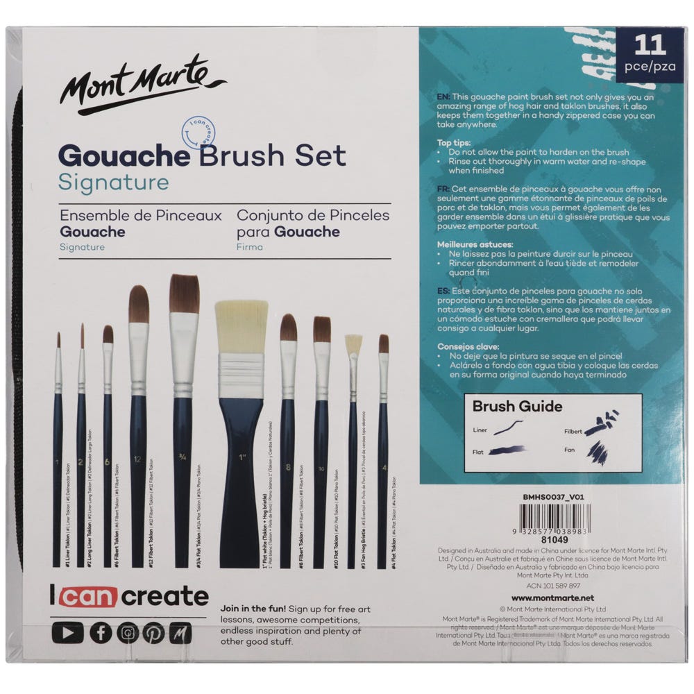 Mont Marte Gouache Brush Set Signature 11Pc
