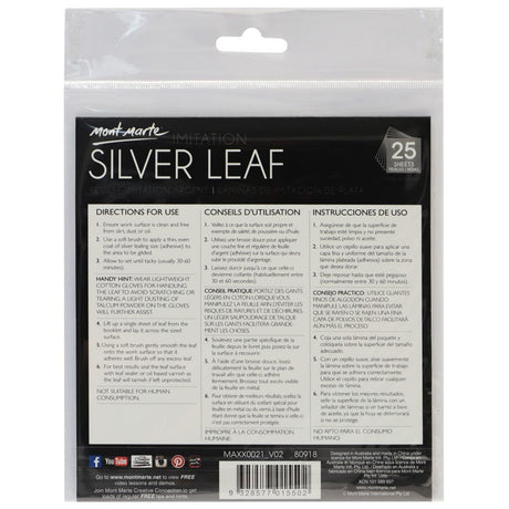 Mont Marte Imitation Silver Leaf 14X14Cm 25 Sheet