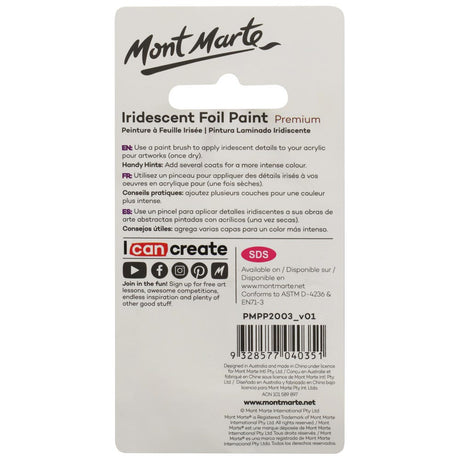 Mont Marte Iridescent Foil Paint Premium 20Ml 0 68 Us Fl Oz