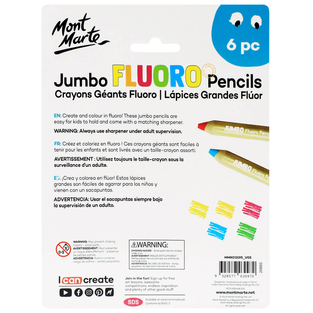 Mont Marte Jumbo Fluoro Pencils 6Pc