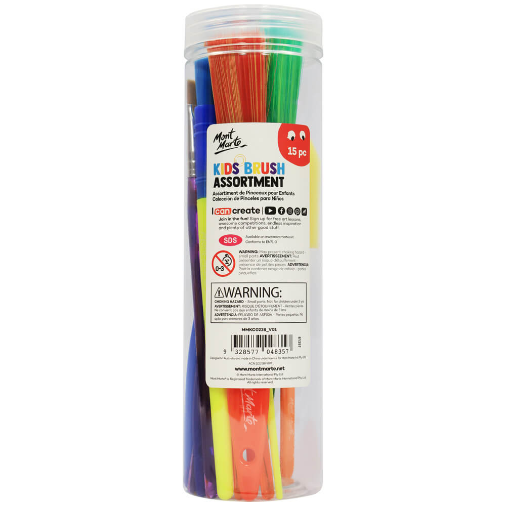 Mont Marte Kids Cylinder Brush Assortment 15Pc