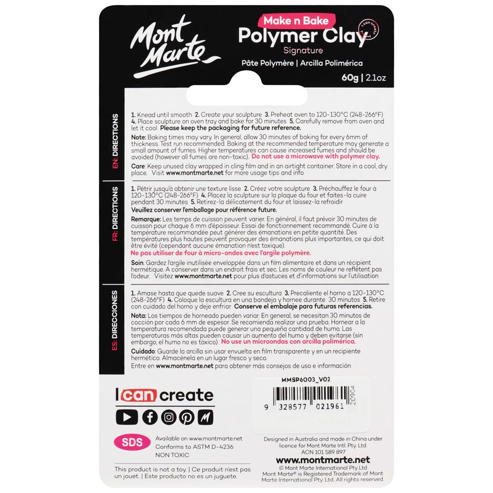Mont Marte Make N Bake Polymer Clay Signature 60G 2 1Oz Mid Grey