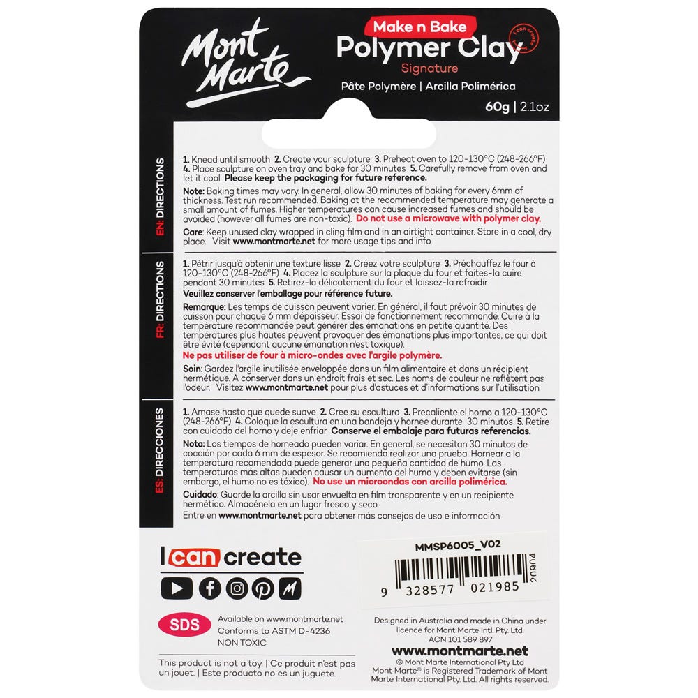 Mont Marte Make N Bake Polymer Clay Signature 60G 2 1Oz Black