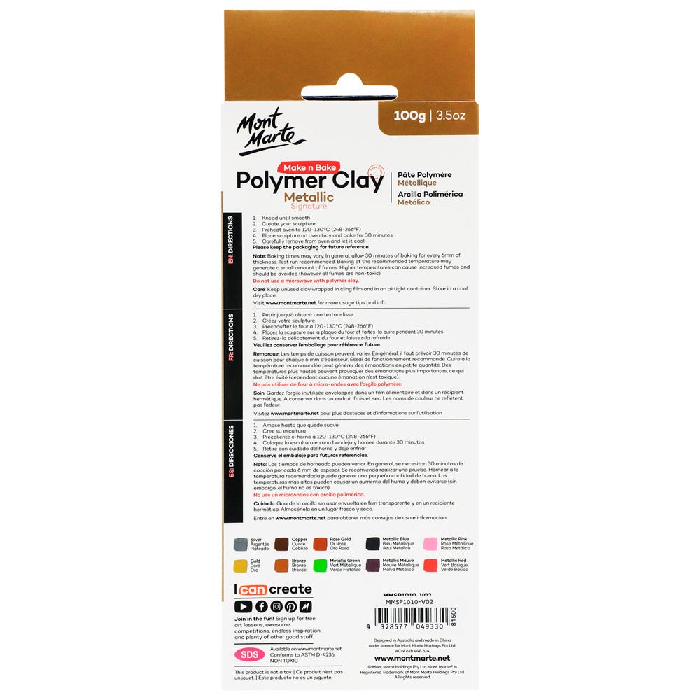 Mont Marte Make N Bake Polymer Clay Signature Metallic 100G 3 5Oz