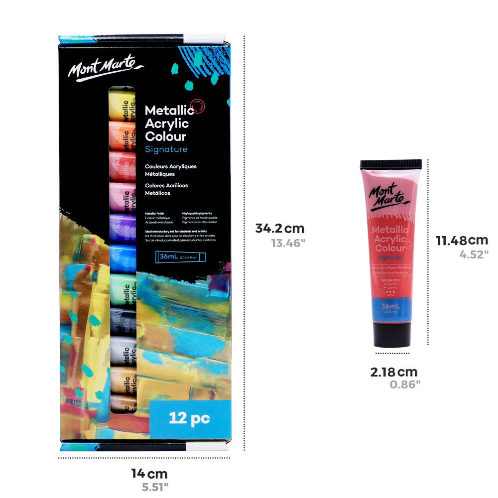 Mont Marte Metallic Acrylic Colour Paint Set Signature 12Pc X 36Ml 1 2 Us Fl Oz