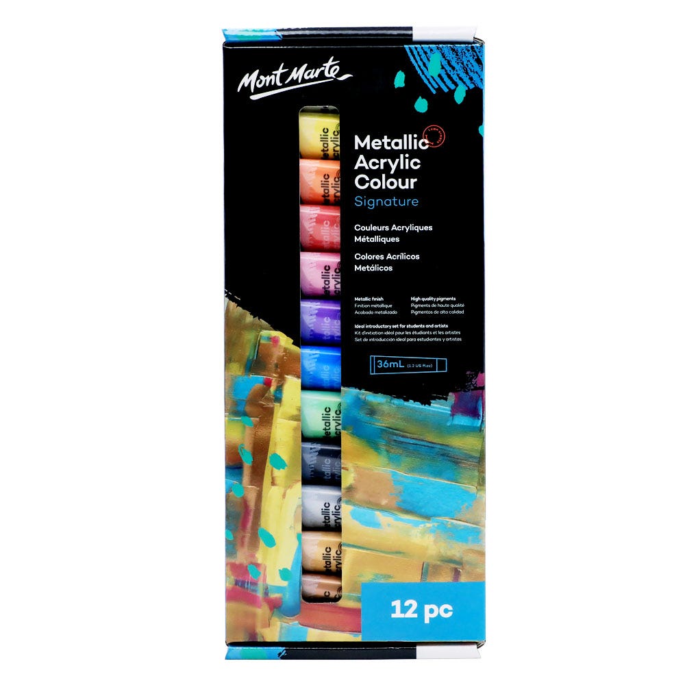 Mont Marte Metallic Acrylic Colour Paint Set Signature 12Pc X 36Ml 1 2 Us Fl Oz