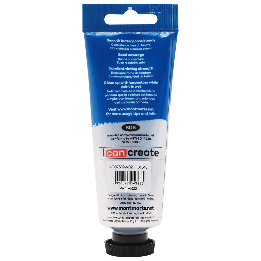 Mont Marte Oil Paint Premium 75Ml 2 5 Us Fl Oz Tube Brilliant Red