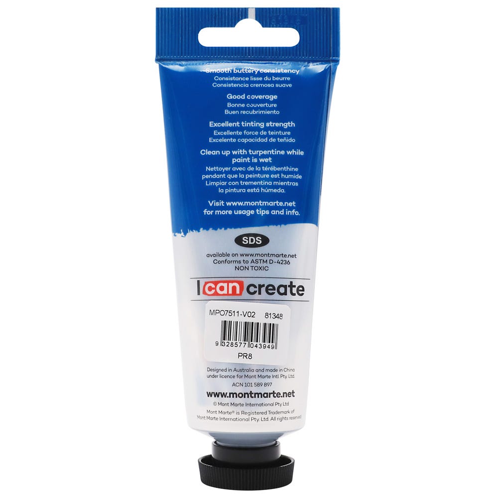 Mont Marte Oil Paint Premium 75Ml 2 5 Us Fl Oz Tube Permanent Red