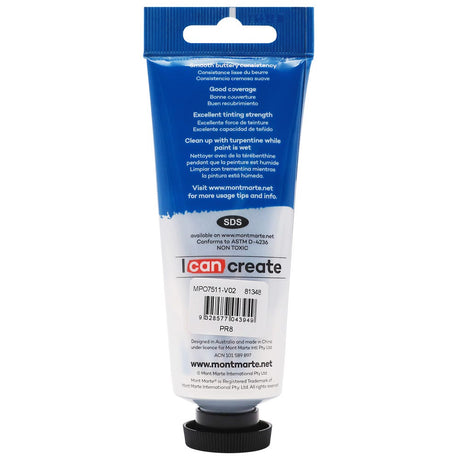 Mont Marte Oil Paint Premium 75Ml 2 5 Us Fl Oz Tube Permanent Red