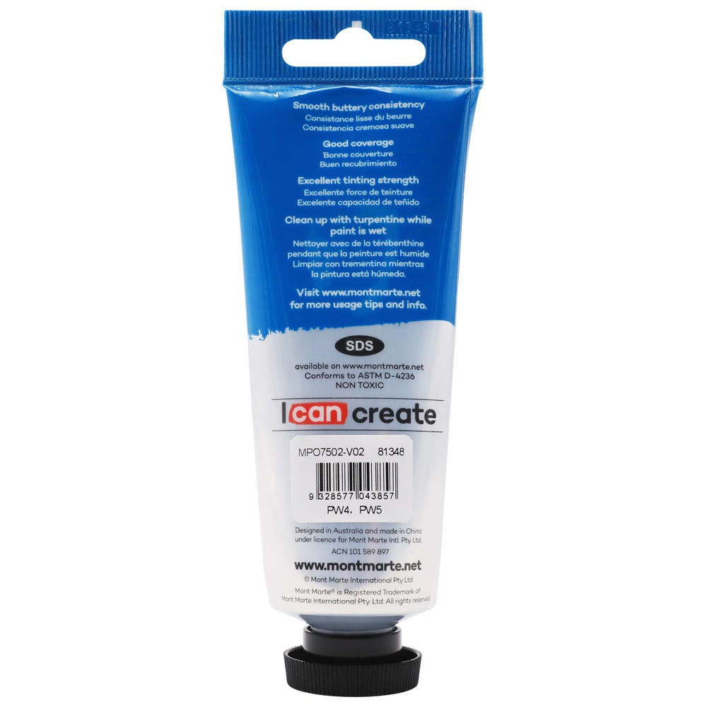 Mont Marte Oil Paint Premium 75Ml 2 5 Us Fl Oz Tube Zinc White