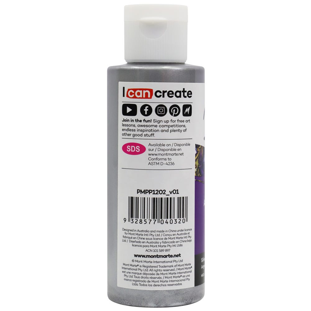 Mont Marte Pouring Acrylic Paint Premium 120Ml 4 05 Us Fl Oz Bottle Silver