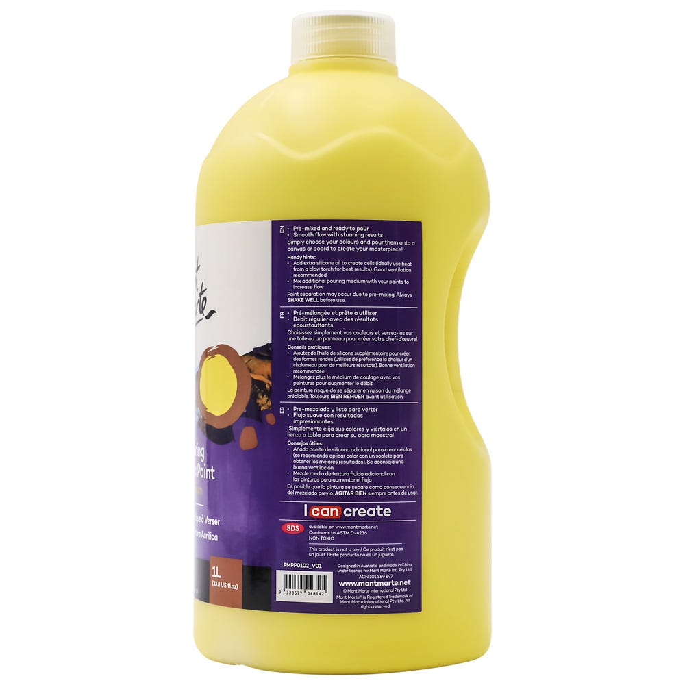 Mont Marte Pouring Acrylic Paint Premium 1L 33 8 Us Fl Oz Bottle Bright Yellow