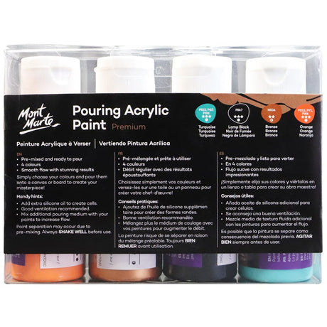 Mont Marte Pouring Acrylic Paint Set Premium 4Pc X 60Ml 2 Us Fl Oz Symphony