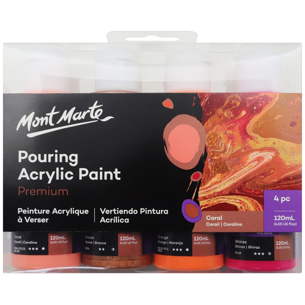 Mont Marte Pouring Acrylic Paint Set Premium 4Pc X120ml - Coral