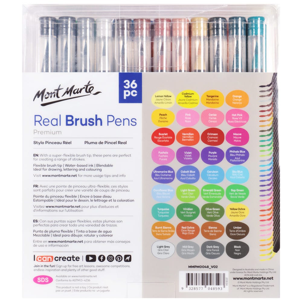 Mont Marte Real Brush Pens Premium 36Pc