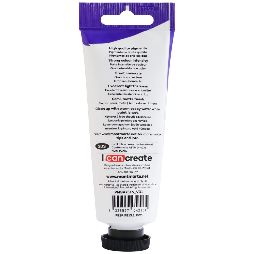 Mont Marte Satin Acrylic Paint Premium 75Ml 2 5 Us Fl Oz Tube Cobalt Blue