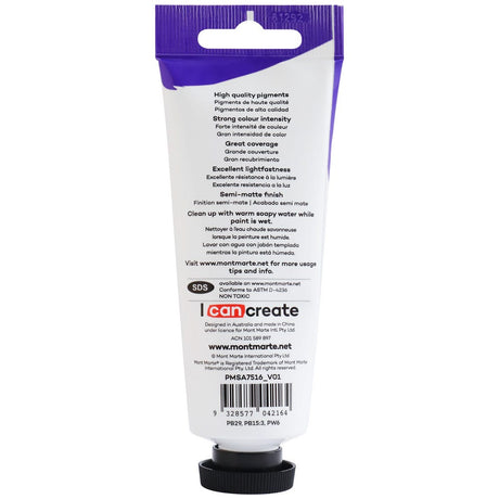 Mont Marte Satin Acrylic Paint Premium 75Ml 2 5 Us Fl Oz Tube Cobalt Blue