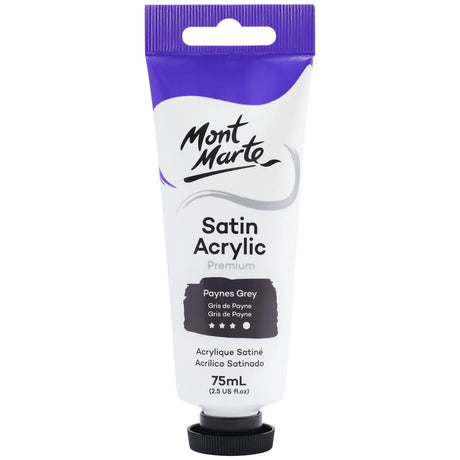 Mont Marte Satin Acrylic Paint Premium 75Ml (2.5 Us Fl.Oz) Tube - Paynes Grey