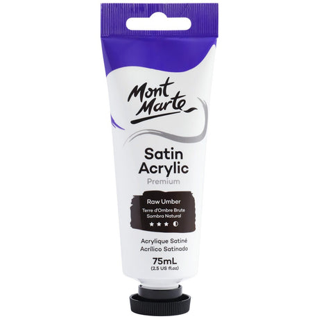 Mont Marte Satin Acrylic Paint Premium 75Ml (2.5 Us Fl.Oz) Tube - Raw Umber