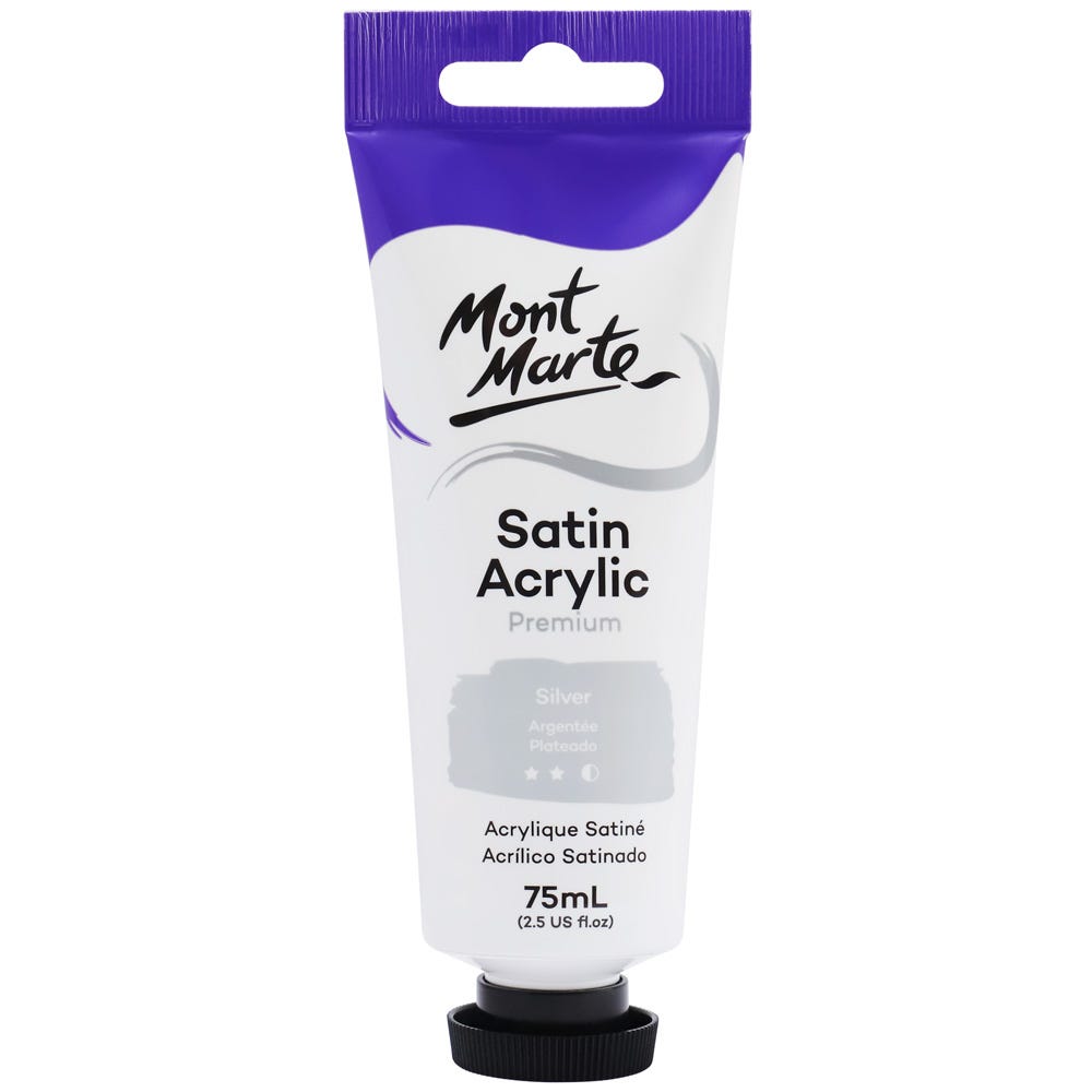 Mont Marte Satin Acrylic Paint Premium 75ml - Silver