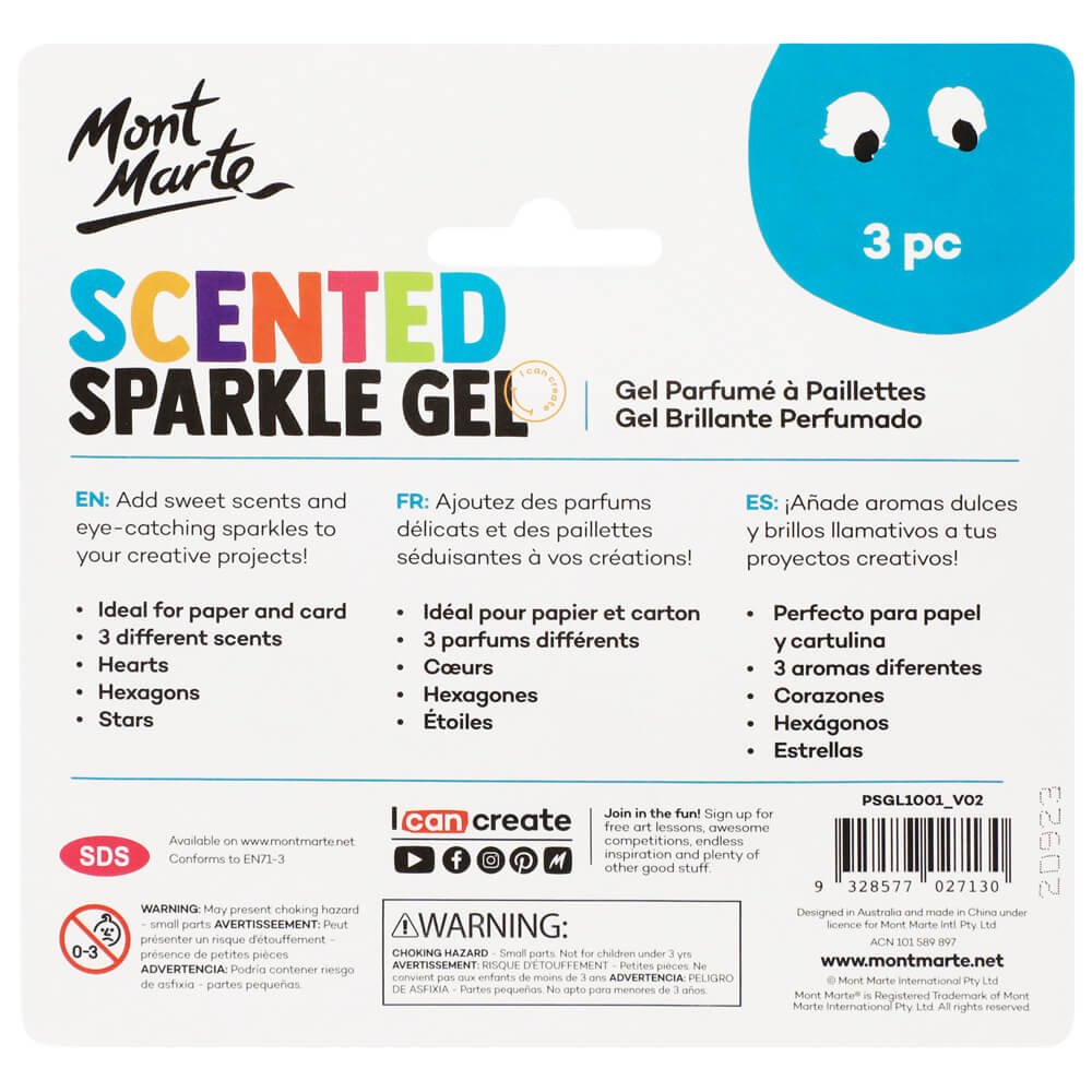 Mont Marte Scented Sparkle Gel 3Pc X 37Ml 1 25 Us Fl Oz