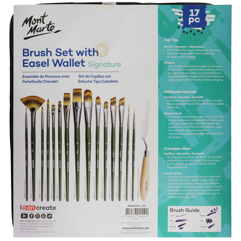 Mont Marte Brush Set With Easel Wallet Signature 17Pc