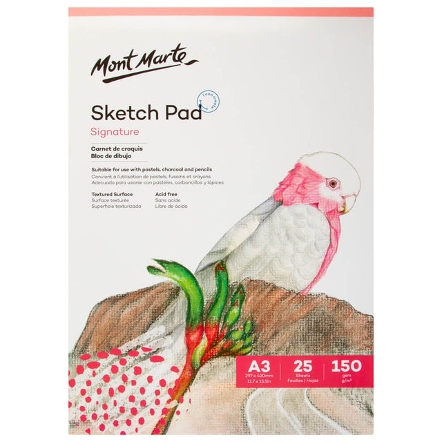 Mont Marte Sketch Pad Signature 150Gsm 25 Sheet A3 297 X 420Mm (11.7 X 15.5In)