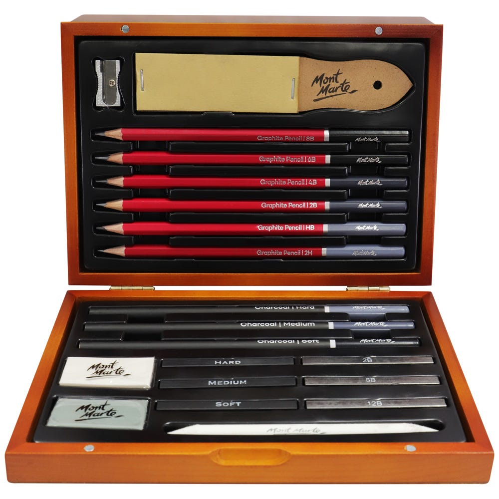 Mont Marte Sketching Set In Wooden Box Signature 21Pc