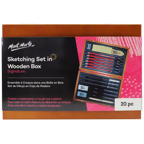 Mont Marte Sketching Set In Wooden Box Signature 21Pc