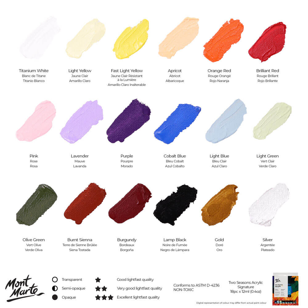 Mont Marte Two Seasons Acrylic Signature 18Pc X 12Ml 0 4 Us Fl Oz