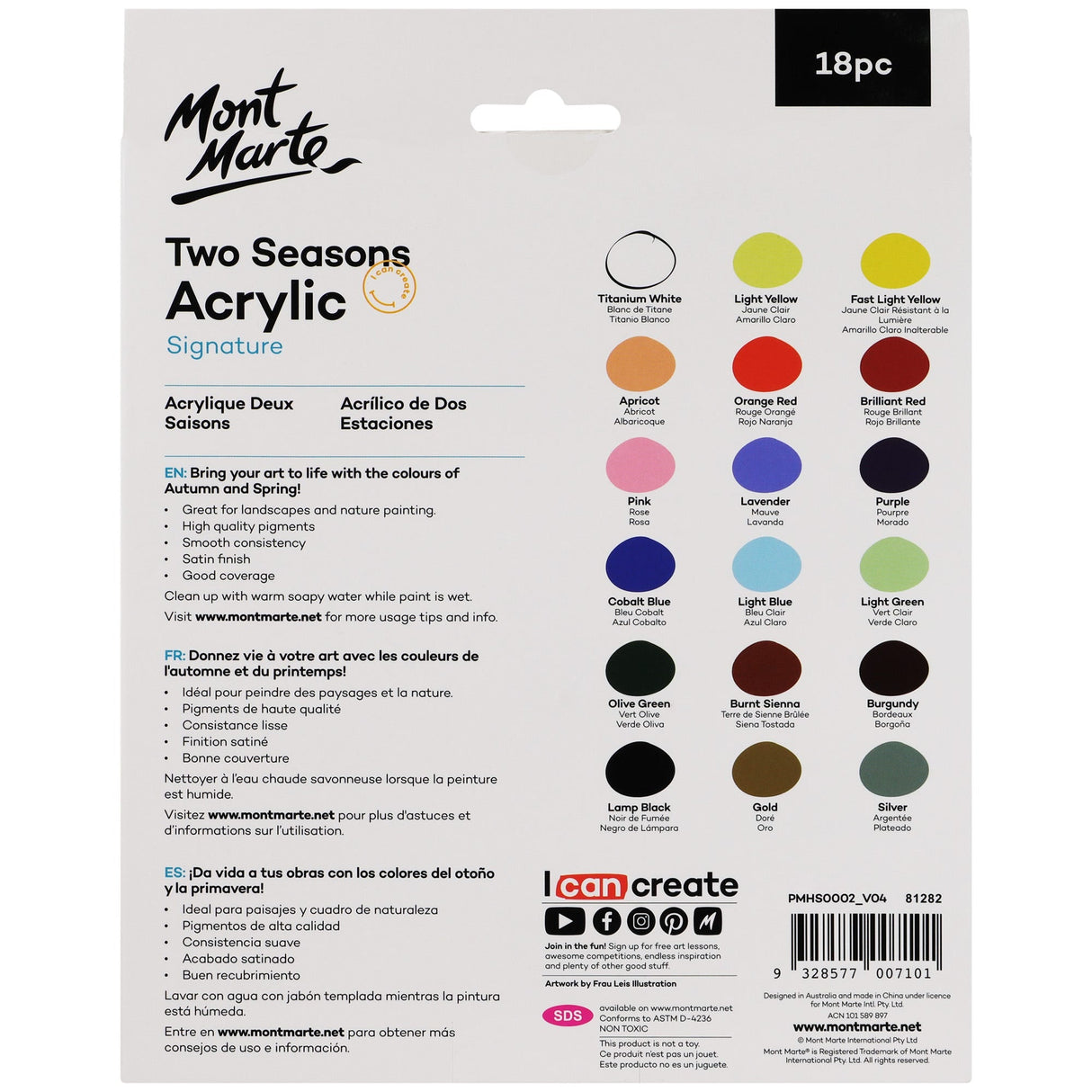 Mont Marte Two Seasons Acrylic Signature 18Pc X 12Ml 0 4 Us Fl Oz